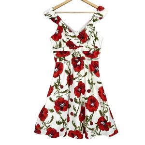 Chadwicks Collection Red Floral Poppies Fit and Flare Dress Size 8